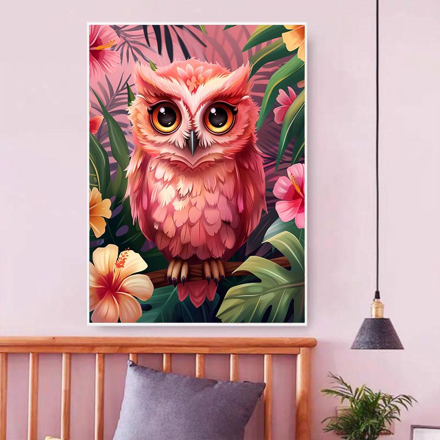 5d DIY Diamond Painting Cross Stitch Cute Pink Owl Diamond Embroidery Animal Mosaic Full Round Drill Home Decor