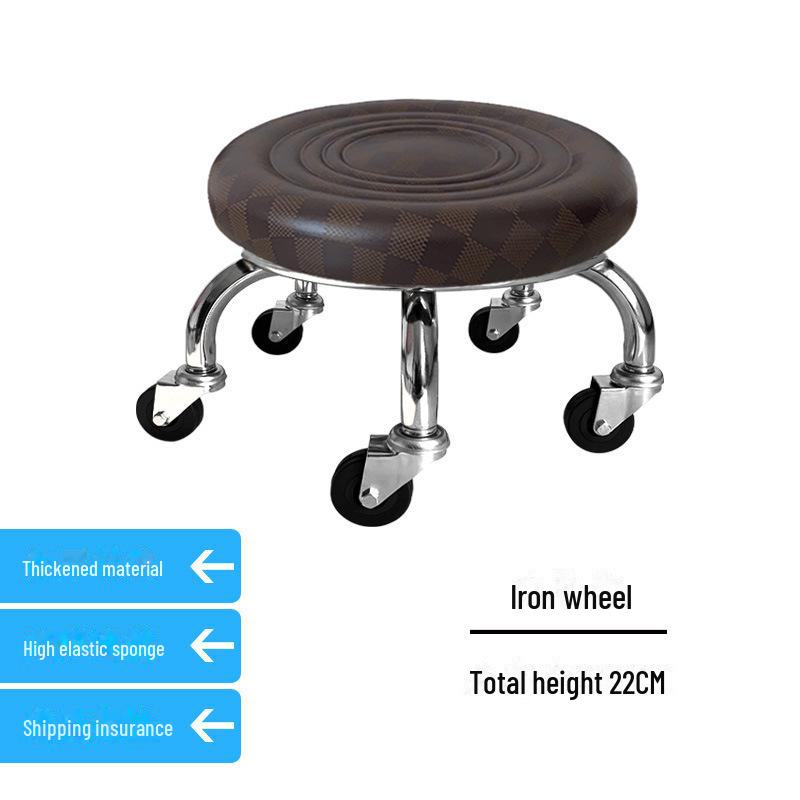 Silent Mobile Beauty Stool with Universal Wheels - Multifunctional, Low-Profile, Round Design for Home or Studio Use.