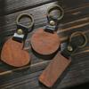 1pc Wood Square Tag Key Chains, Vintage Color Leather Round Keychain Accessories, Fashion Bag Pendant, Blank Wooden Card Keyring.