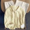 Camicia da donna in lino stile francese per la primavera/estate: Top casual a maniche lunghe in cotone e lino, dalla vestibilità morbida