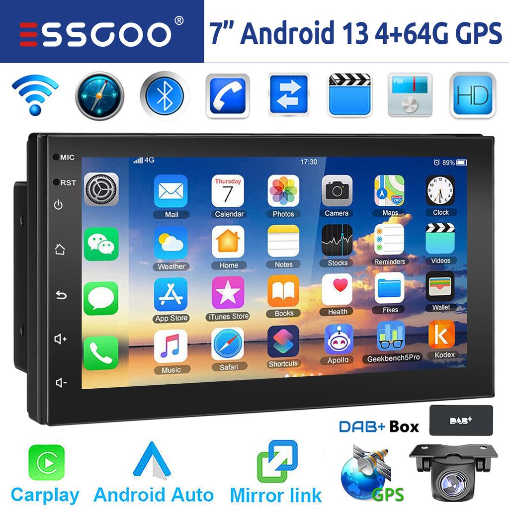 ESSGOO 7"/9"/10“ 2 DIN Android 13 4+64G Car Stereo Carplay Android Auto GPS Navigation Bluetooth FM RDS Radio WIFI Touchscreen