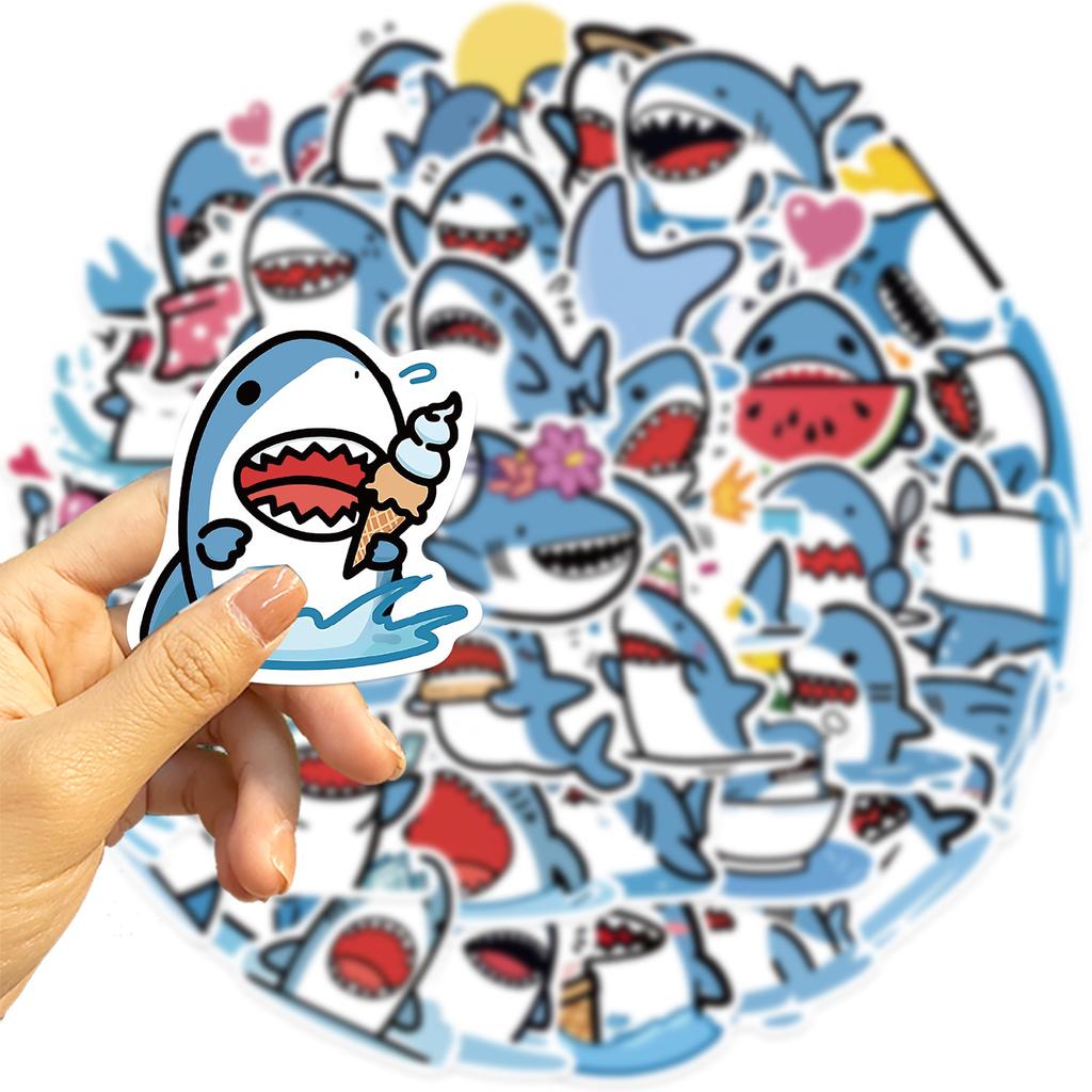 50 Cartoon Blue Fat Shark Graffiti Stickers Guitar Notebook Suitcase DIY Waterproof Stickers