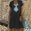 Versatile Women's Baggy Loose Short Sleeve V-neck Linen Kaftan Madi Dress Perfect For Daily Wear And Beach Outings