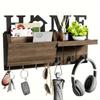 Wooden Wall Key Holder, Decorative Key and Mail Holder with Shelf Has Large Key Hooks for Bags, Coats, Umbrella