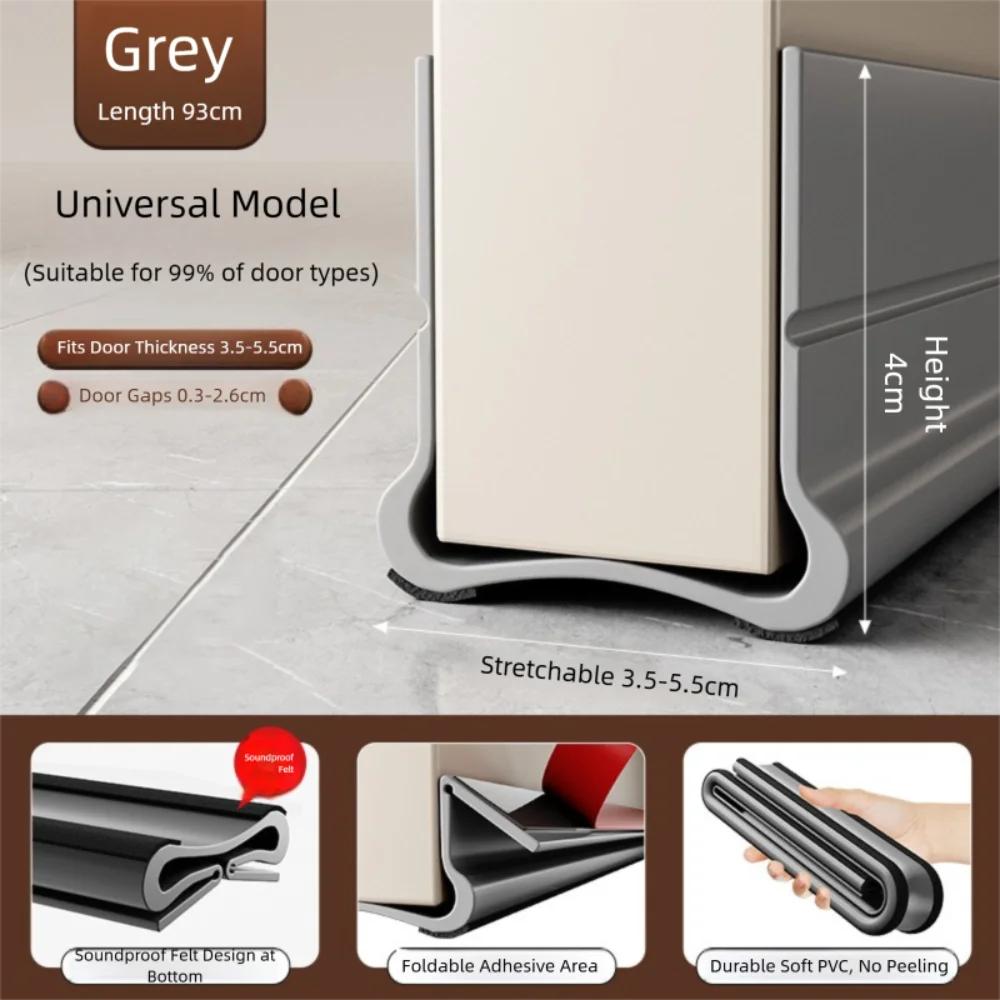 1Pc 93cm Door Gap Weather Strip Adjustable Flexible PVC Triple Seal Soundproof Windproof Bottom Seal Strips Self-adhesive Strip