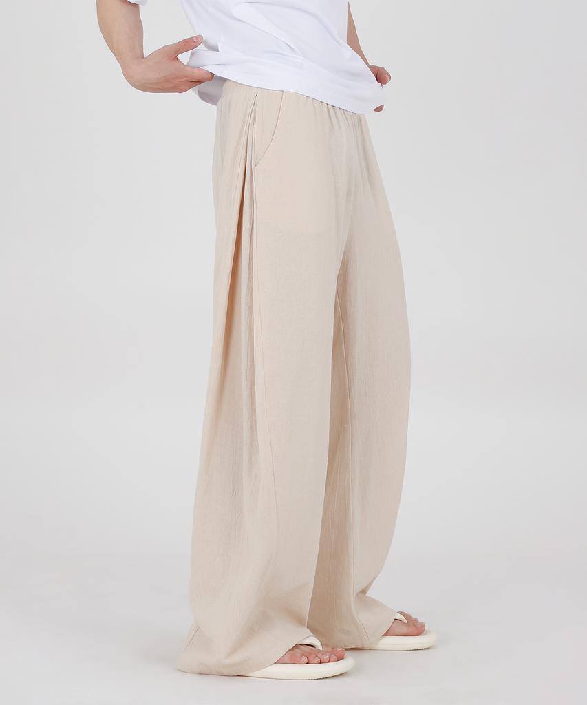 Opeumeideu Side Pintuck Linen-Like Curved Pants