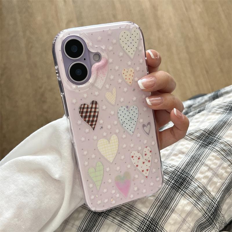 Colorful Glitter Hearts & Stars Phone Case for iPhone 17/16 Pro Max/15/14