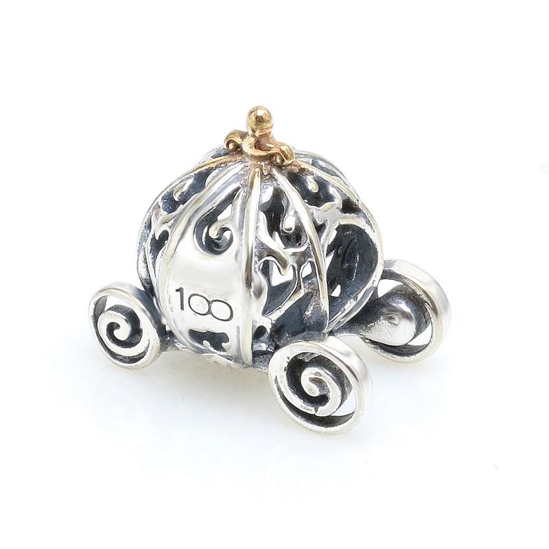 White Copper Disney 100th Anniversary Cinderella Carriage Charm Beads for Women