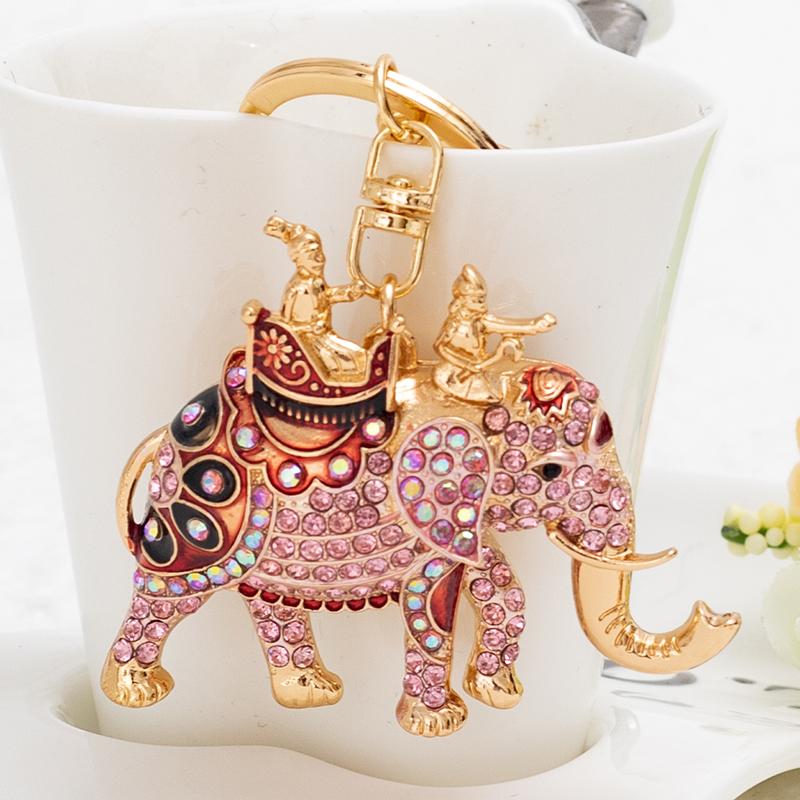 New Design 3D Enamel Elephant Crafts Key Holder Fashion Crystal Animal Bag Pendant Unique Jewelry Gift Bag Charm