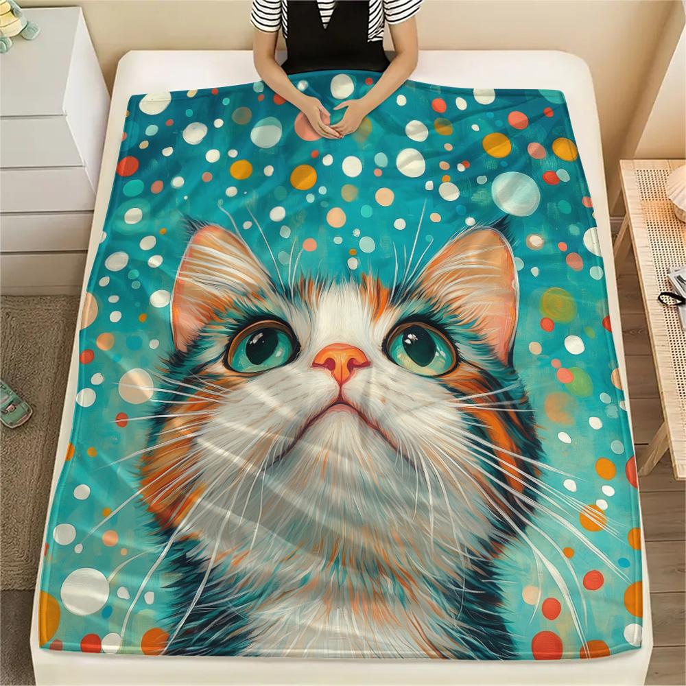Vintage Art Cats Print Flannel Blanket, High quality Comfortable for All Seasons, Home Decor, Warmth and Comfort