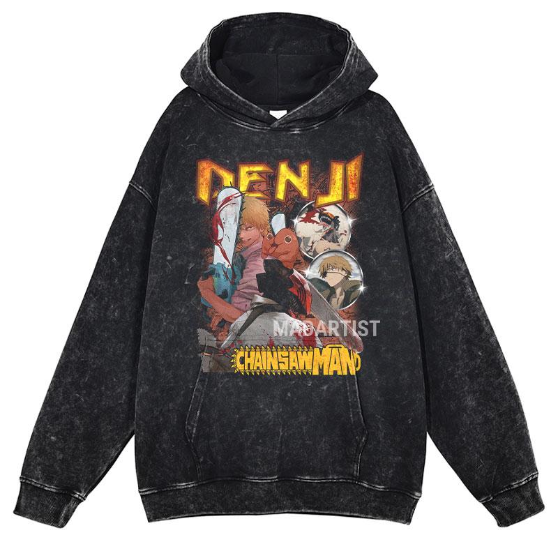 Hot Anime Chainsaw Man Hayakawa Aki Print Hooded Men Casual Oversized Hoodies Manga Washed Streetwear Harajuku Cotton Sweatshirt
