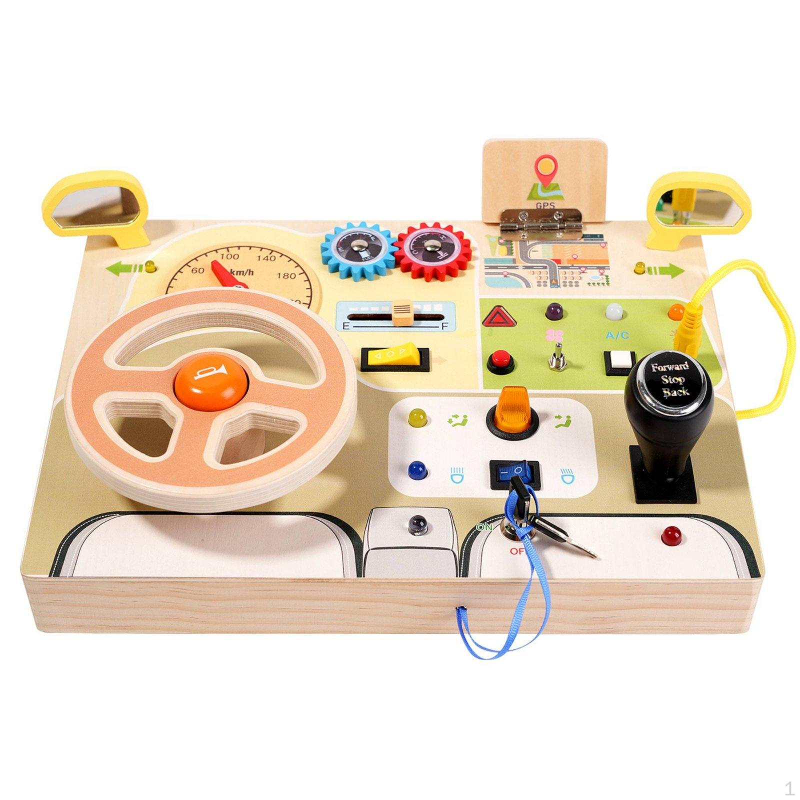 Steering Wheel Board LED Lights Driving Activity Interactive Car Dashboard Toy for Kids,