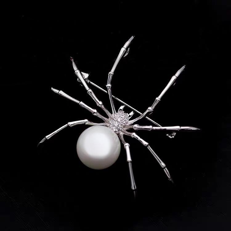 Korean Style Black Spider Imitation Pearl Brooch for Women - Retro Jewelry Accessories