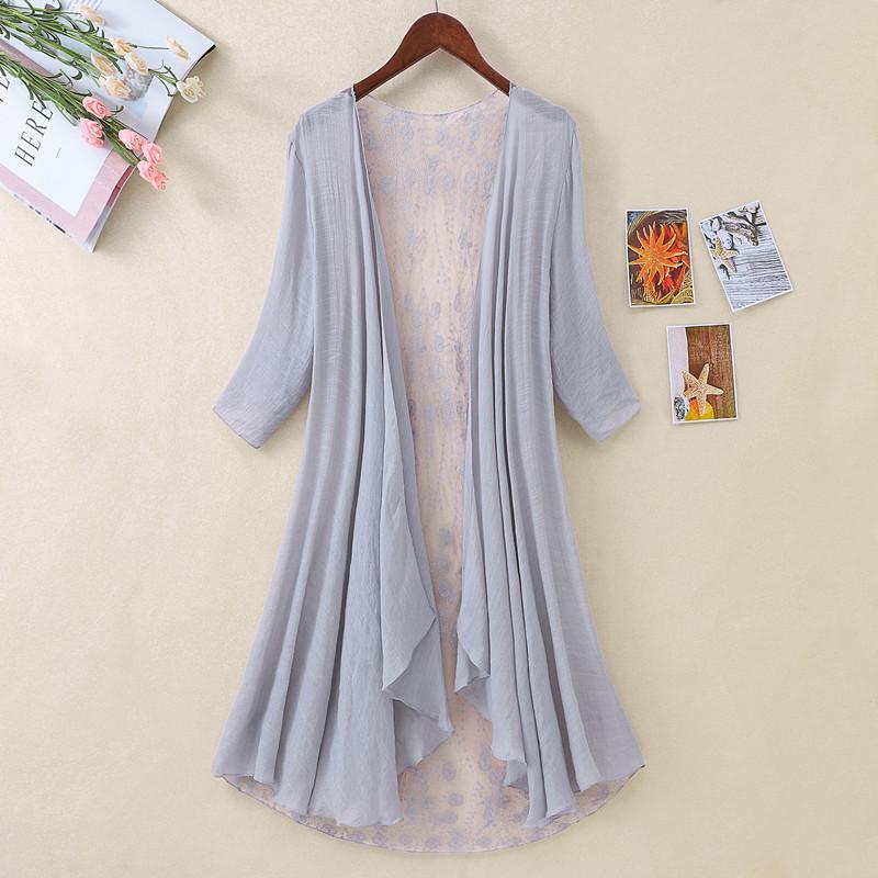Sommer Damen Midi Lang Stickerei Schal Strickjacke Lässig Dünn Unregelmäßig Baumwolle Leinen Strickjacken Dame Sonnenschutzkleidung