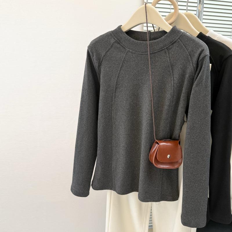 Real shot solid color velvet warm inner bottoming shirt women's autumn and winter loose German velvet long-sleeved T-shirt top