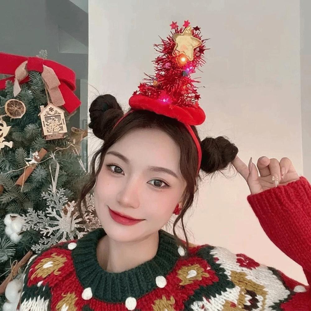 Star Xmas Hair Hoop Plush Texture Holiday Headwear Christmas Tree Headband Family Gathering