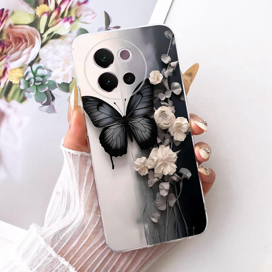 For Vivo V40 Lite 5G Global V40e V40 Pro Phone Case Clear Soft TPU Clear Back Cover Cool Cartoon Luxury Butterfly Flower Funda