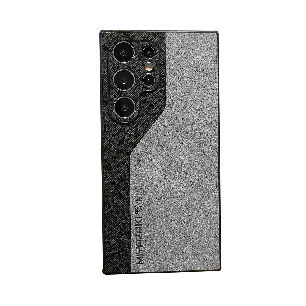 Suitable for Samsung S25ultra Leather Matte Mobile Phone S23plus Color Blocking Lambskin Simple S24 Contrasting Color Case