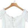 White One-Shoulder Lace Patchwork Slim Summer Dress with Cinched Waist and Short Sleeves
