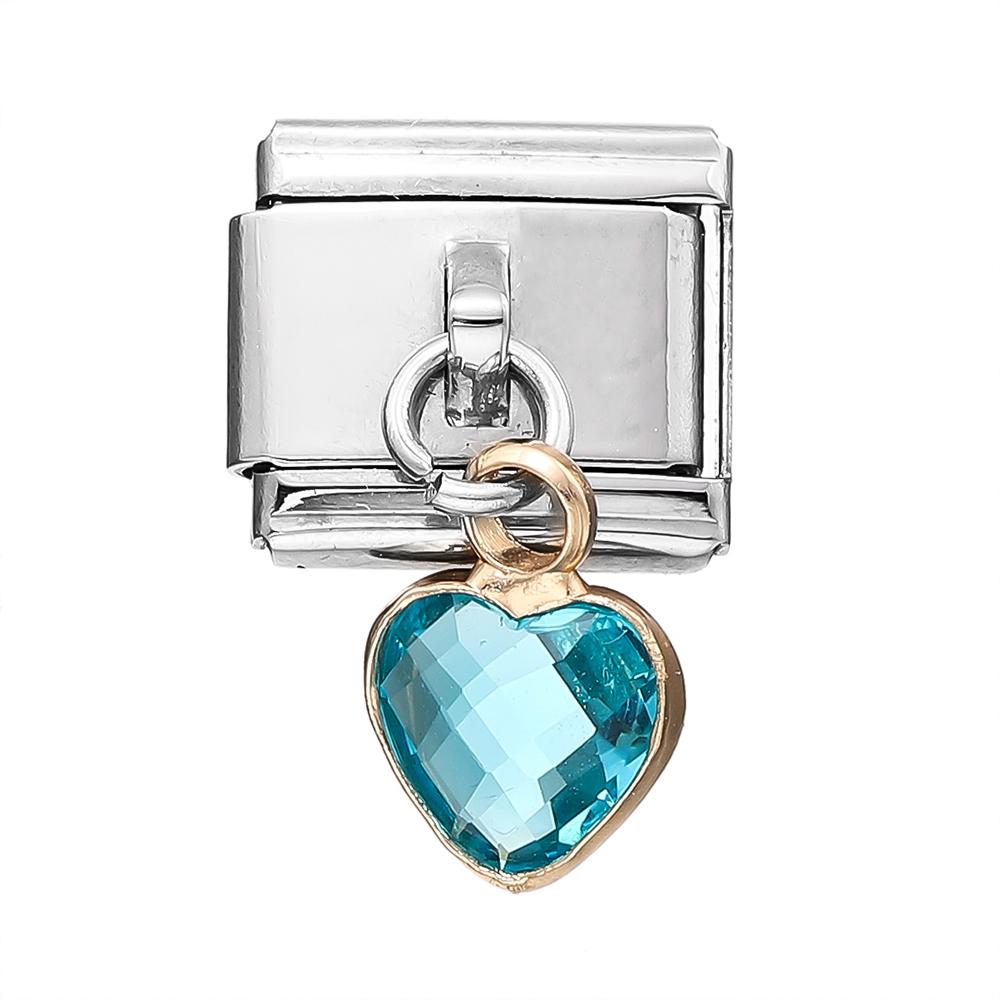 1pcs Italian Charm Links with Rhinestone Heart Pendants Fit 9mm Stainless Steel Bracelet Making Women Jewelry Accessories