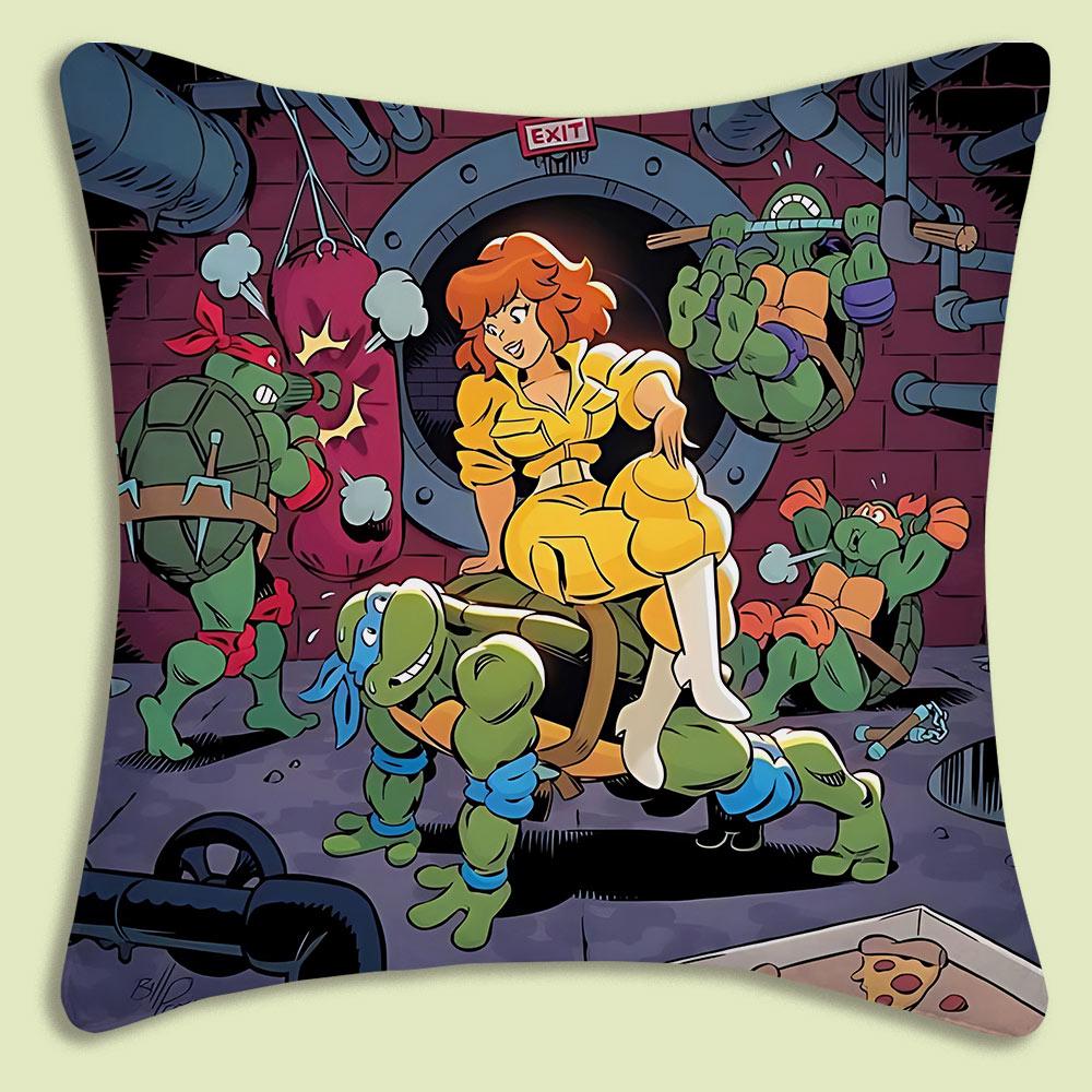NNinja Turtles Pillow Covers Cartoon Sofa Decorative Home Doublesided Printing Short Plush Cute Cushion Cover