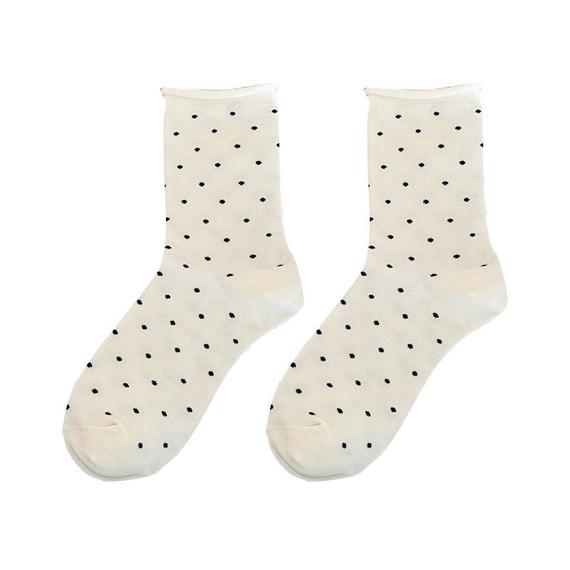 Women's Summer Thin Pure Cotton Poll Dot Crimped Boneless Tube Pile Socks