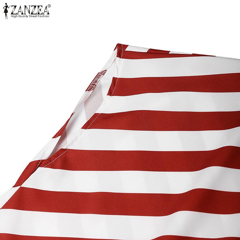 ZANZEA Damen Lässig Rundhals Kurzarm Schnürung Streifen Bluse