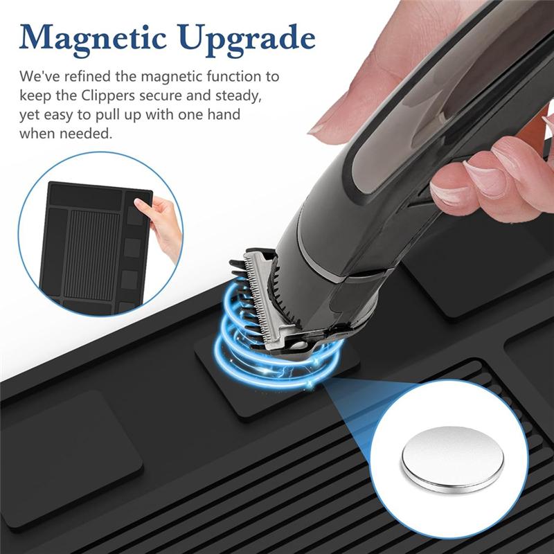 2025 Trend Beauty Tool Storage Mat With 4 Slots-Magnetic Barber Mat For Clippers, Station Organizer For Salon Shop