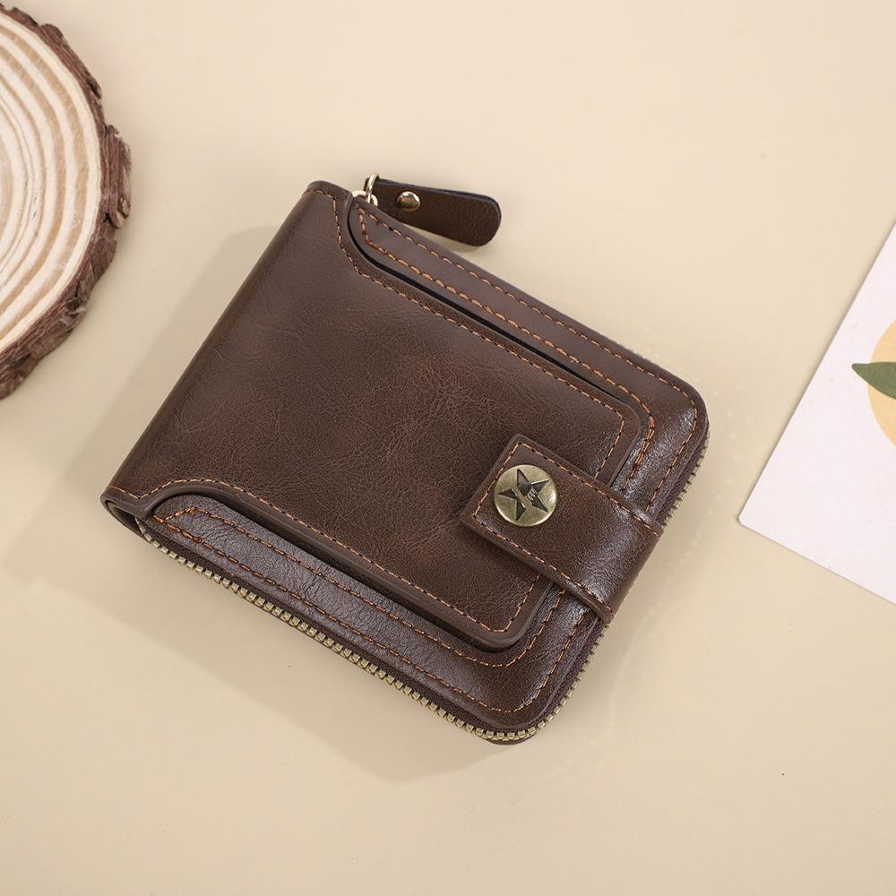 

Men s Short Wallet Fashion Vintage Multi Slots Cards Wallet Large Capacity Card Holder Coin Purse with Zipper Coin Pouch світло-коричневого кольору