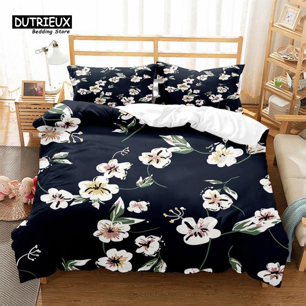 Floral Bedding Set Botanical Duvet Cover Queen Soft Boho Rose Flowers Leaves Print Comforter Cover For Kids Teens Adults Decor