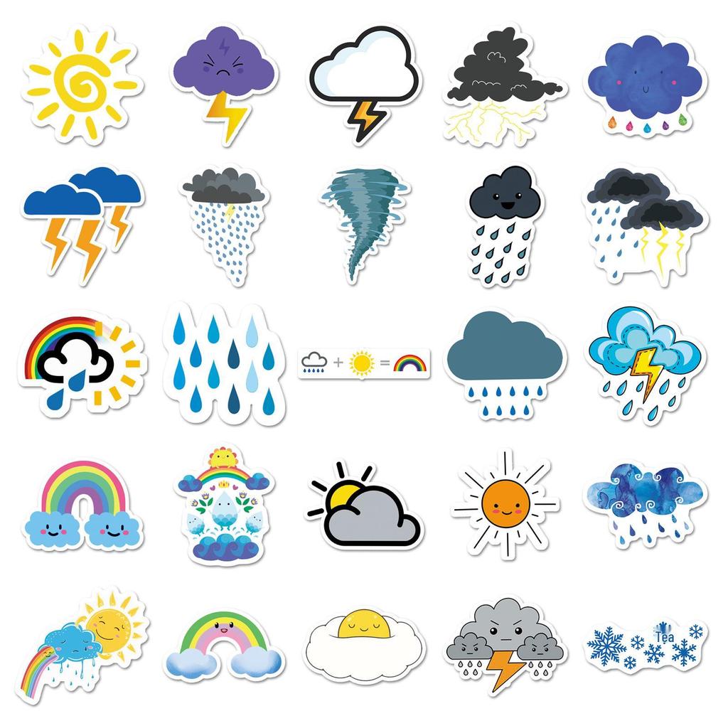 50 Weather Doodle Cartoon Stickers: Waterproof, DIY Rewards for Kids' Water Bottles & Suitcases
