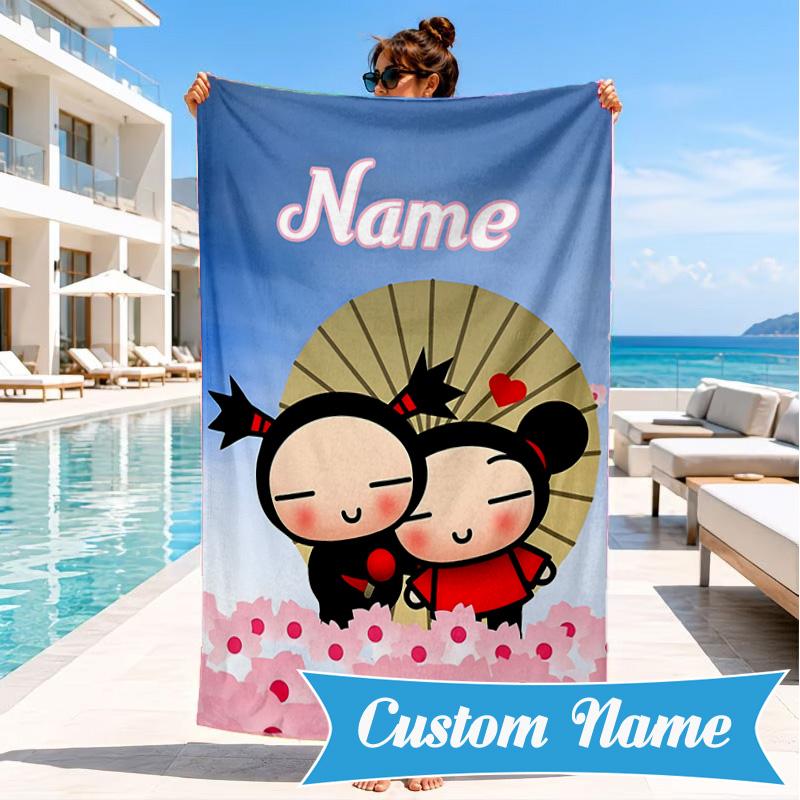 Custom Name Love Heart Beach Towel Microfiber Beach Towel, Lightweight and Quick-Dry, for Summer Travel, Swimming Pool Gift