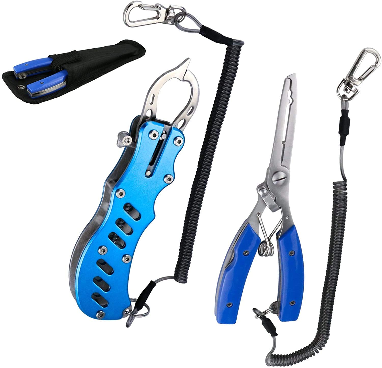 

Multifunctional Aluminum Fish Grip Pliers with and Safety Includes Storage Case Built-in Knife, Rust-Resistant, Rope,