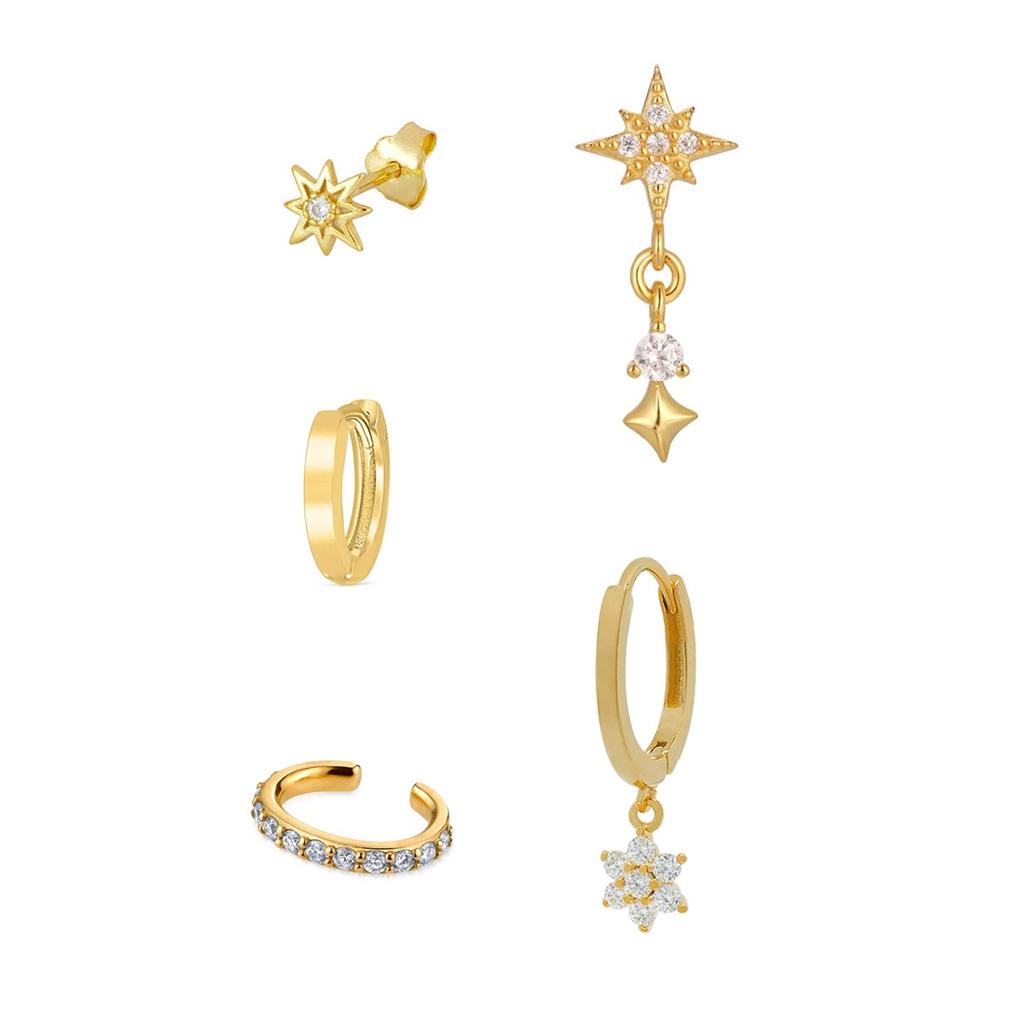 24K Gold Plated Zirconia Stud Earrings - Elegant Copper Design