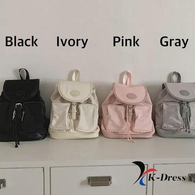 4color Buckle Two-Pocket Drawstring Backpack iPad Laptop Carry-All Nylon Waterproof Bag