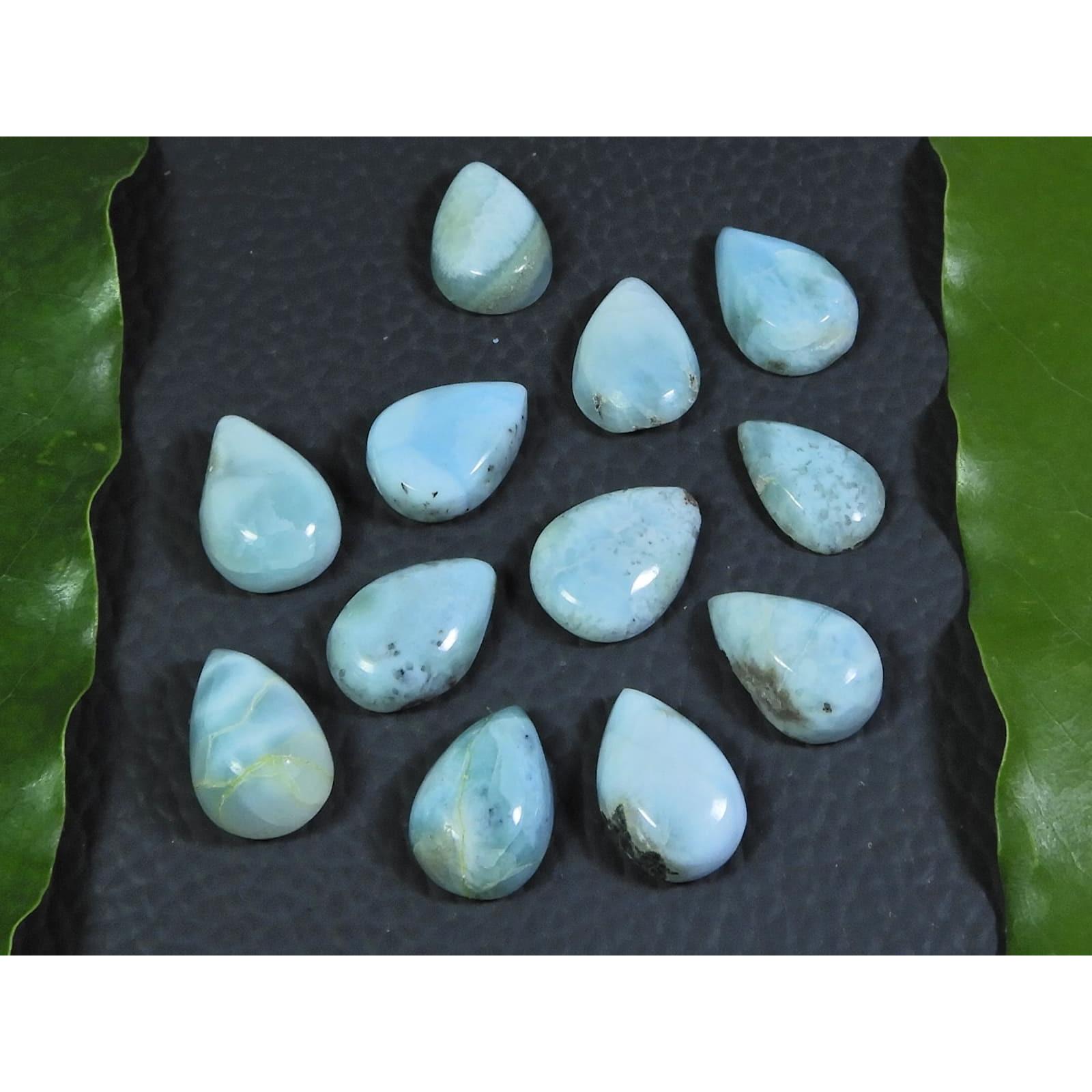 

9X13MM Blue Larimar Natural Cabochon Pear Loose Gemstone Lot 12Pcs 52Cts. A-47