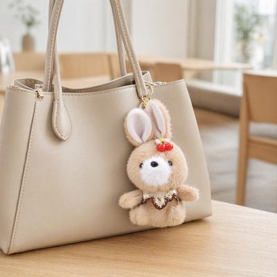 Cute Cherry Bunny Plush Keychain, Small Rabbit Stuffed Animal Pendant for Bag Backpack Purse, Kawaii Cartoon Key Ring Charm, Gift for Girls Women