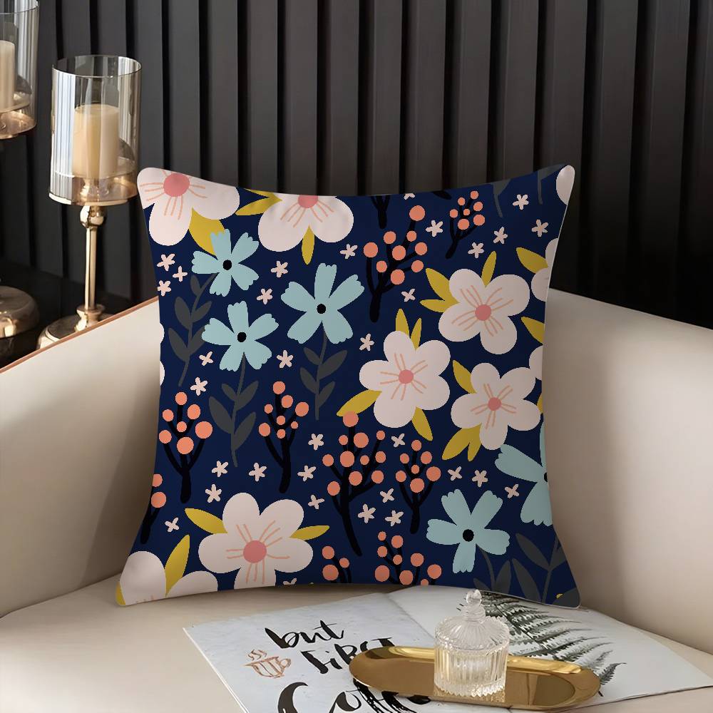 Pillow Case Colorful Flowers Home Dorm Chair Back Short Plush Double-sided Printing Office Nap Time Cushion Cover