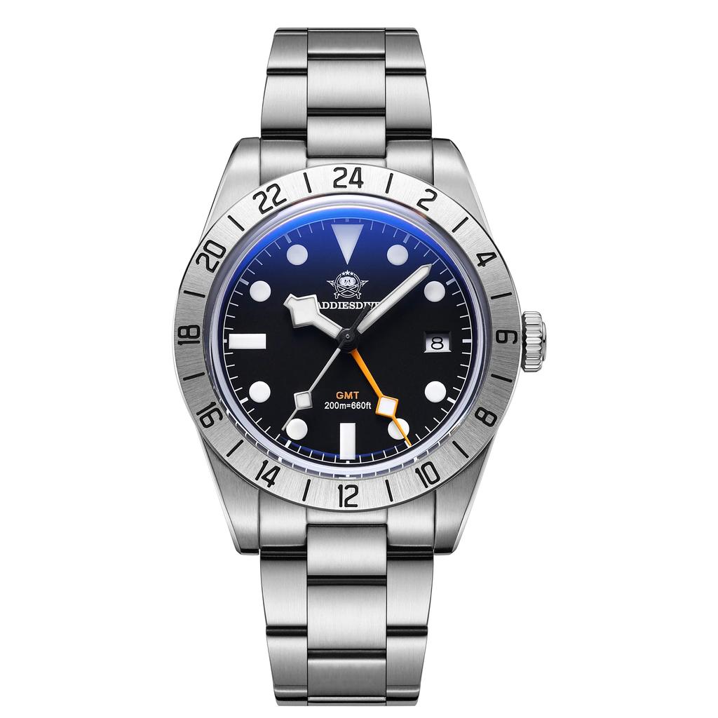 ADDIESDIVE Hot Sale GMT Quartz Watch Stainless Steel Bubble Mirror Glass BGW9 Super Luminous Men's Watches AD2035 NEW Waterproof