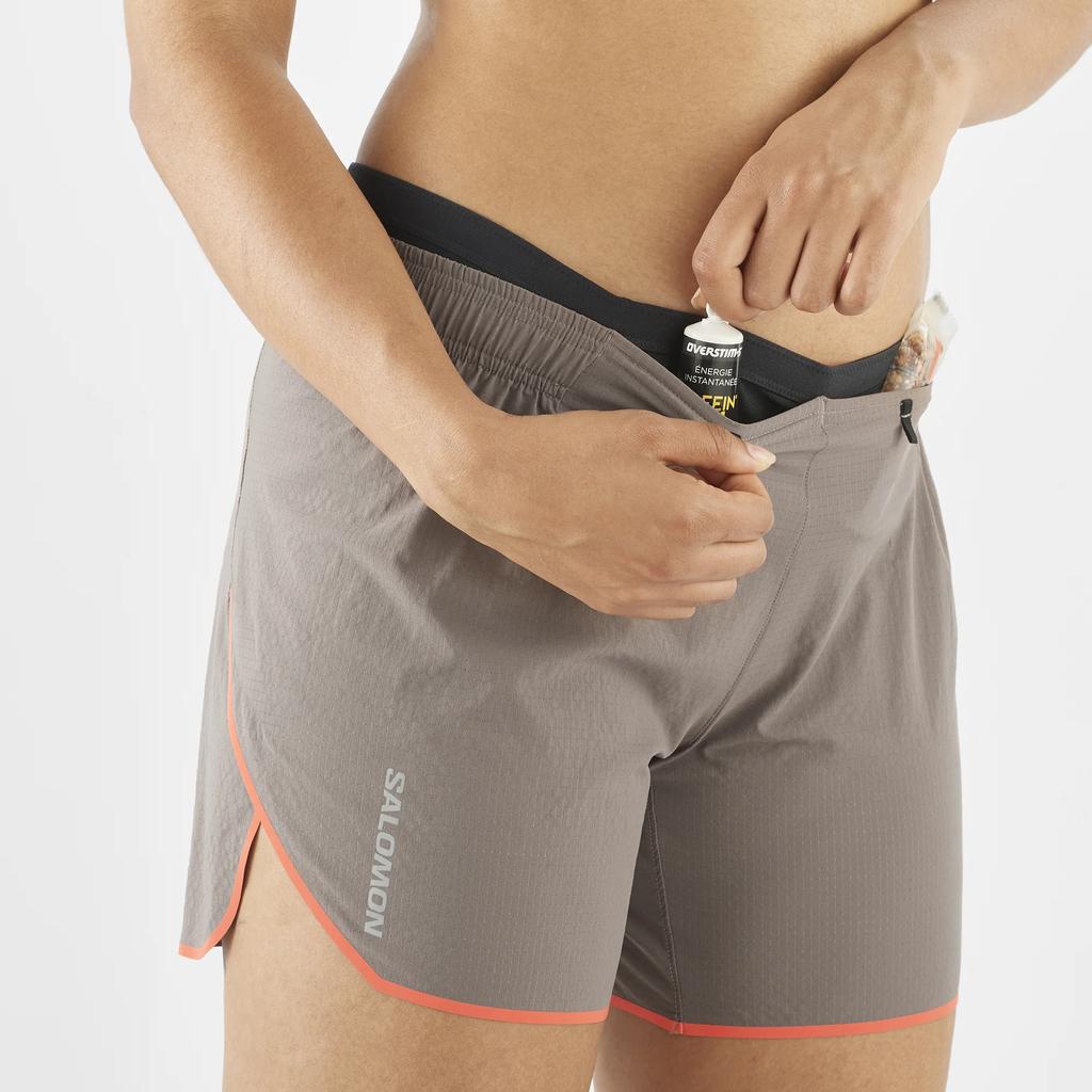 SALOMON Elastic Waist Mid Rise Three Quarter Casual Shorts Women Shorts Brown C24377