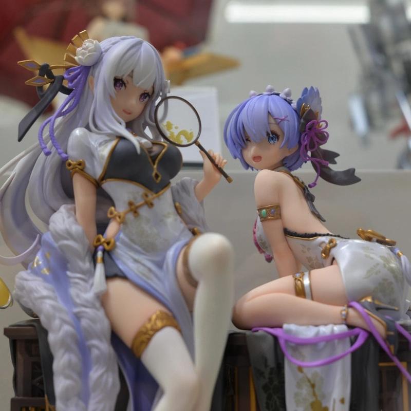 Re : Zero Starting Life In Another World Rem Emilia Chinese Cheongsam Anime Action Figure Ornament Desktop Decor Otaku Boy Gifts