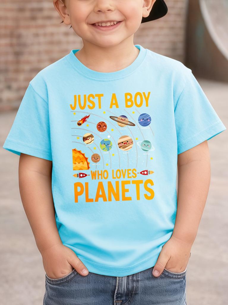Who Loves Planets Kids Tee System Space Text Print Boys Girls Family Matching Cotton Summer Short Sleeve Basic Children Tshirt