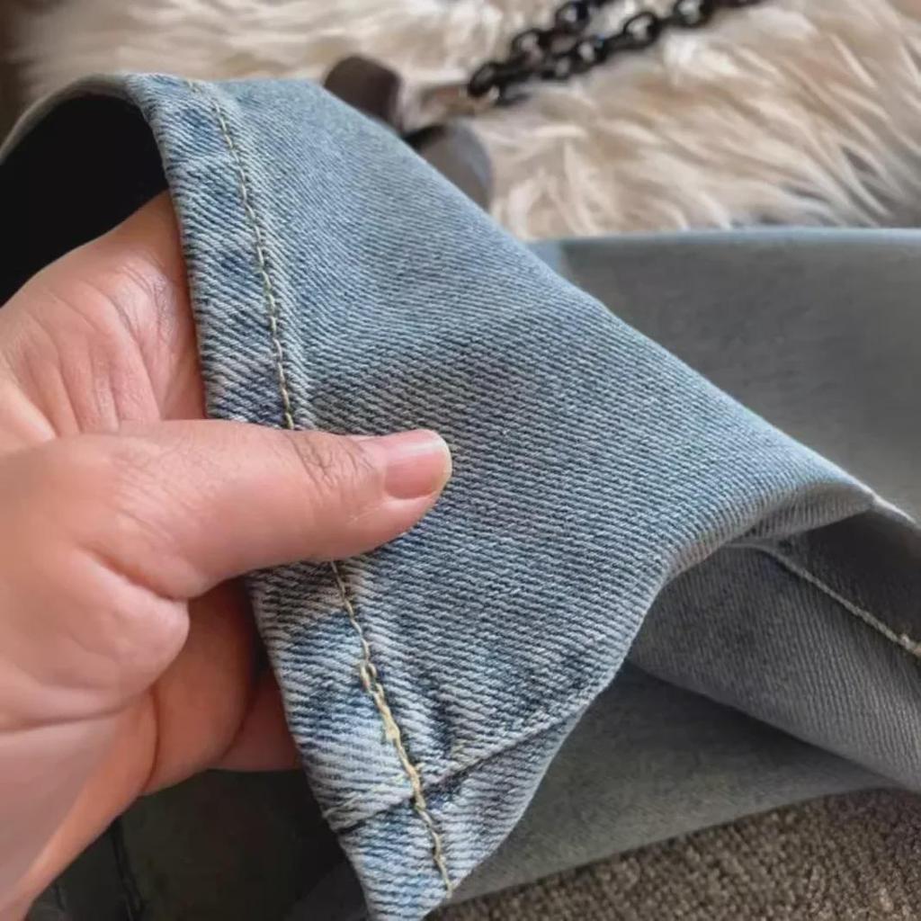 Dámské letní džíny s vysokým pasem a širokými nohavicemi - Světle modré, délka ke kotníkům, ohrnutý design