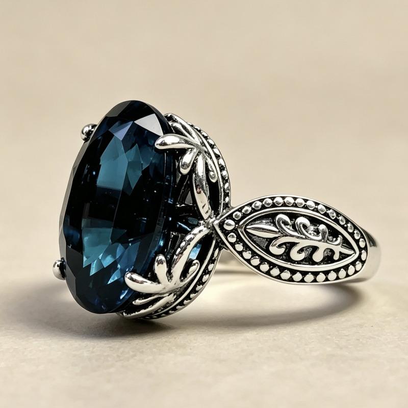 TikTok Live Broadcast European and American Women's Fashion Ring, Inlaid with Morandi Blue Diamond Ring New