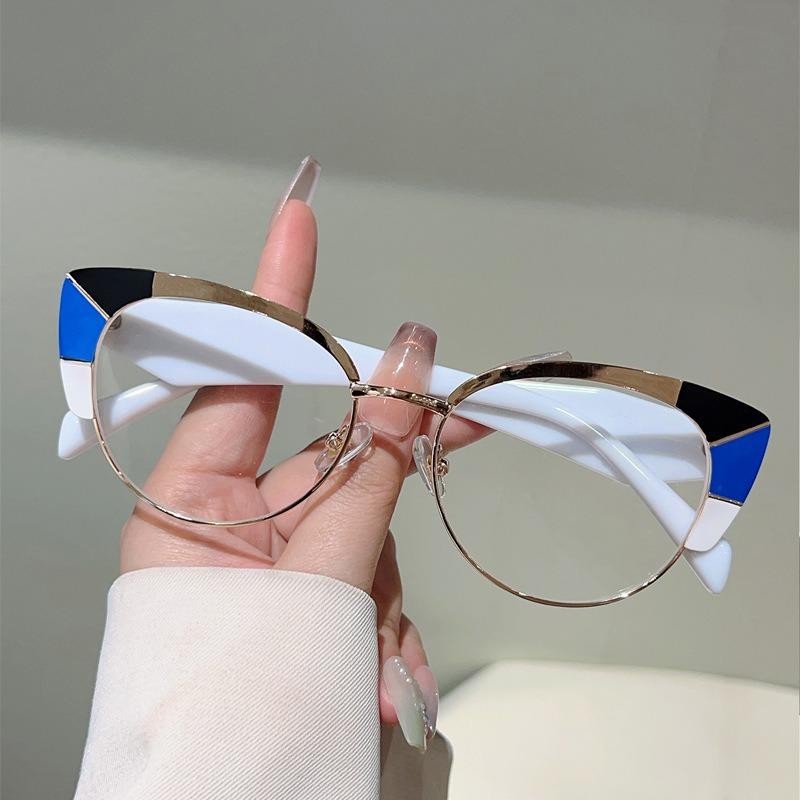 Europe and America Cat Eye Frame Anti-Blue Light Glasses Men Women Fashion Piece Together Color High Definition Eyeglasses