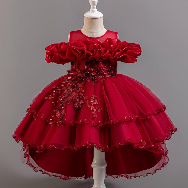 Girls' One-Shoulder Tulle Princess Dress for Weddings, Banquets, and Piano Performances