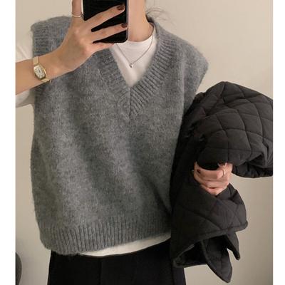 Women V-Neck Knit Office Sweater Vest Loose Casual Pullovers Vest Bottoming Solid Sweater Vest For Women 2024 Fall Winter