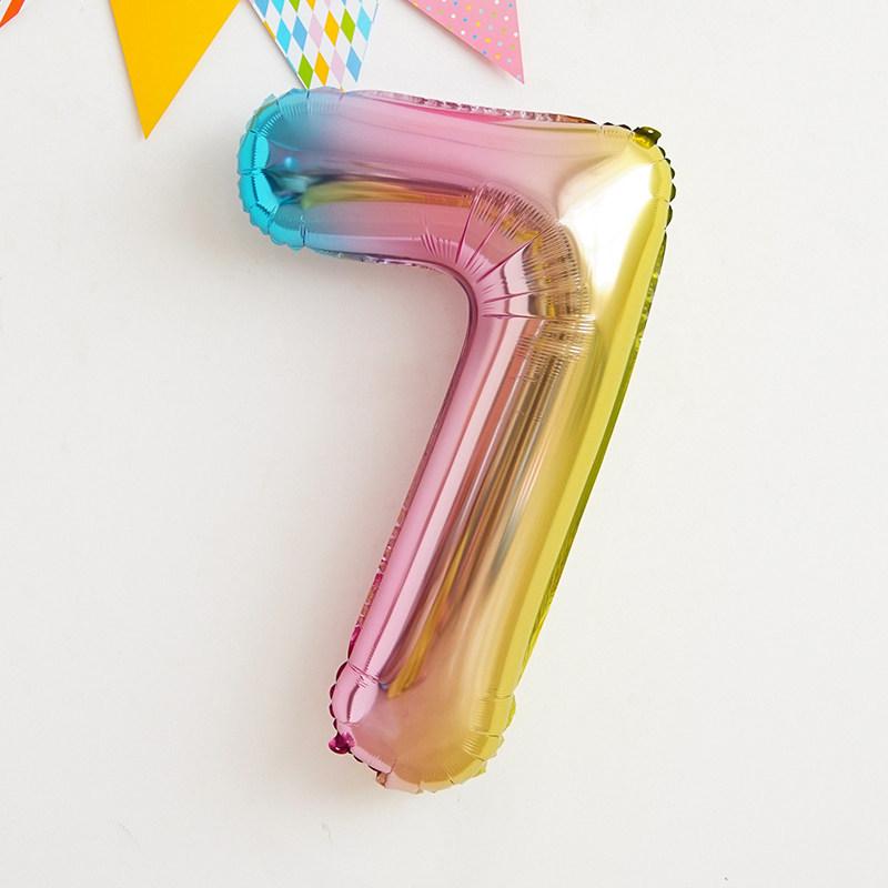 Korean Xiaohongshu 30-inch Rainbow Gradient Number Balloons for Children's Birthday Party Photo Decor.