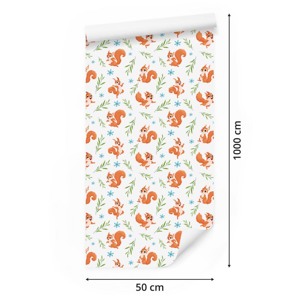 Squirrel Wallpaper White and Peach for Living Room and Bedroom 50x1000
