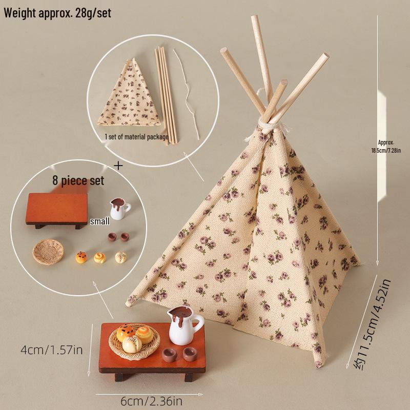 Miniature Dollhouse Camping Tent & BBQ Scene Prop Accessories